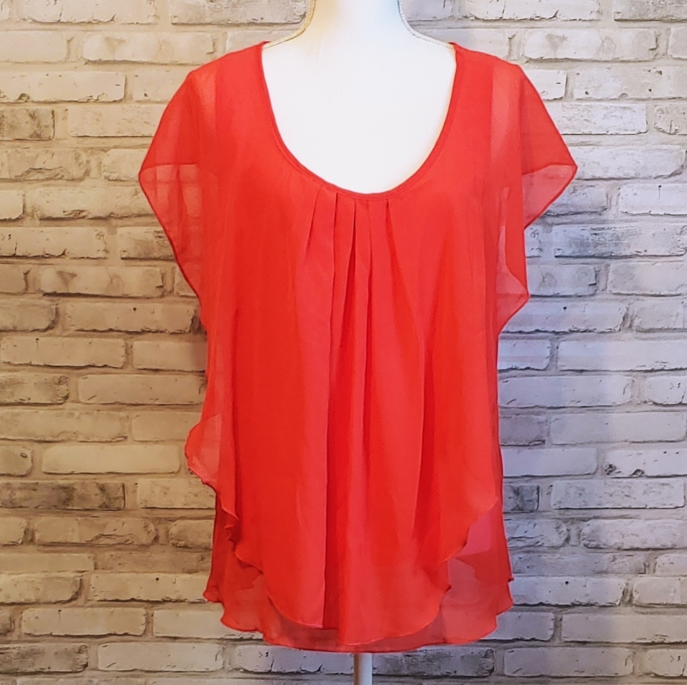 Flowy Red Boho Shirt with Batwing Sleeves